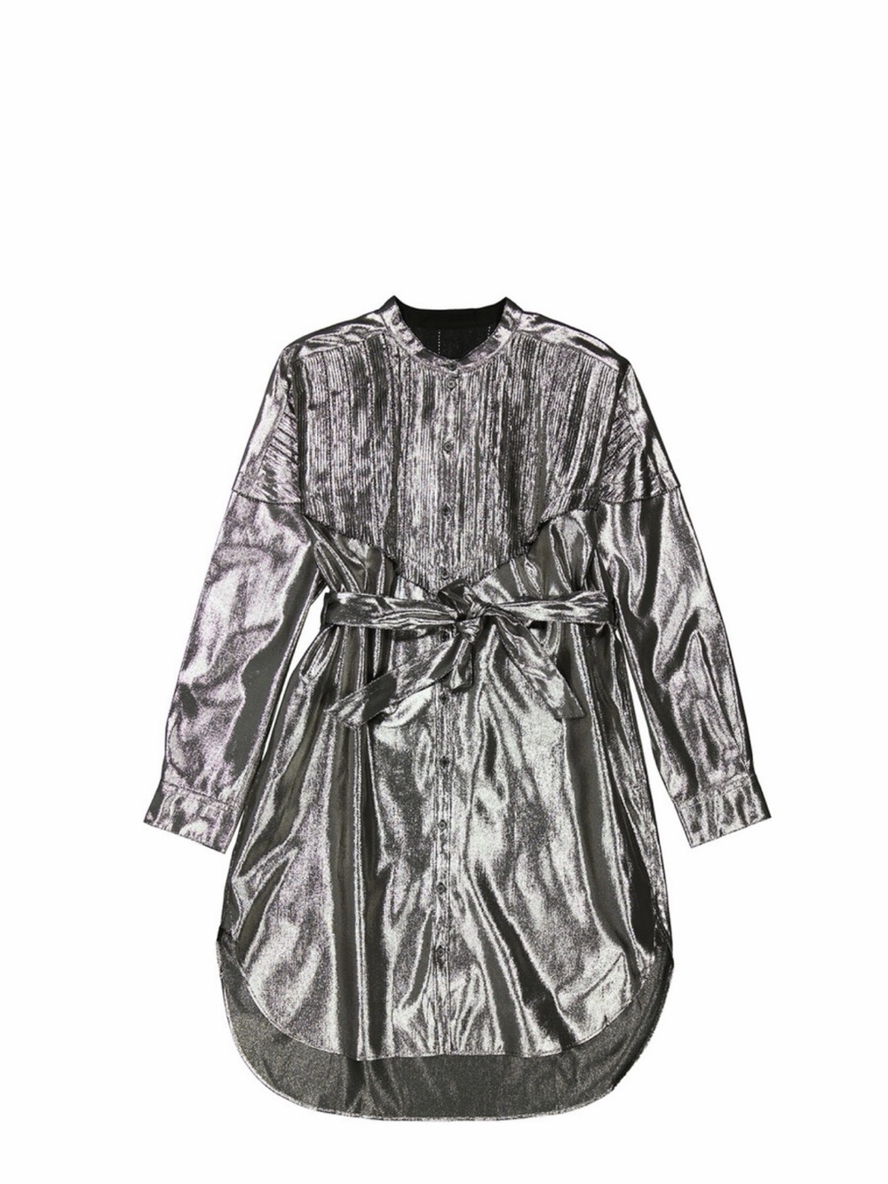 Burberry Metallic Silver Belted Longline Trench